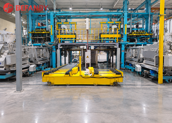 70T Kapasitas beban Baterai yang dioperasikan gerobak transfer dengan sistem roller conveyor untuk transportasi pabrik